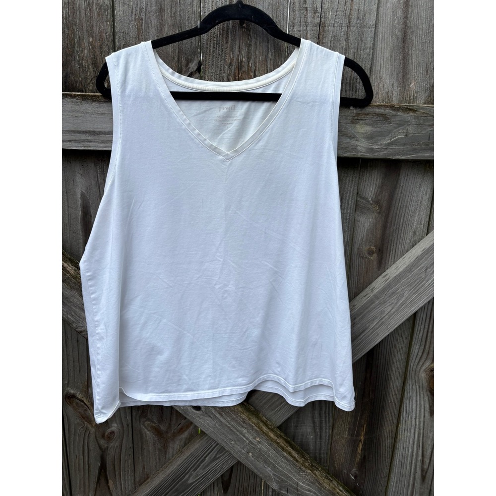 Pure Jill Womens White Pima Cotton Spandex‎ V-Neck Sleeveless Tank Top Large